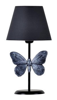 Qdec Kelebek Metal-Kumaş-Reçine Gri-Gümüş Polyester Tek Ayak Abajur
