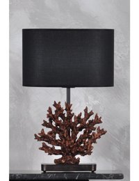 Qdec Mercan Metal-Kumaş-Reçine Bakır-Siyah Polyester Tek Ayak Abajur