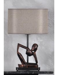 Qdec İnsan Metal-Kumaş-Reçine Bakır-Gold Polyester Tek Ayak Abajur