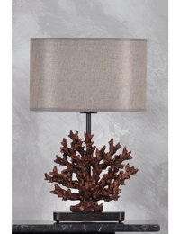 Qdec Mercan Metal-Kumaş-Reçine Bakır-Gold Polyester Tek Ayak Abajur