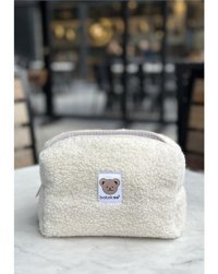 Batekso Beyaz Düz Tekstil Büyük Boy Seyahat Makyaj Çantası
