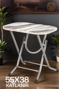 Takaz Global Katlanabilir Dikdörtgen Ahşap 55x38 cm Beyaz-Gri Bahçe Masası