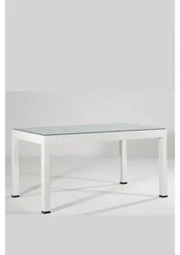 Almina Dikdörtgen Rattan 90x150 cm Beyaz Bahçe Masası