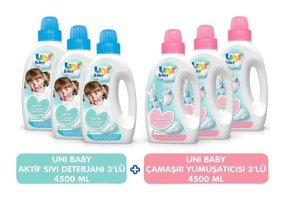 Uni Baby 3x1.5 lt Sıvı Çamaşır Deterjan + Uni Baby 3x1.5 lt Yumuşatıcı
