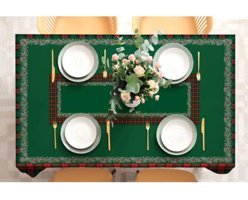 Adawall Yılbaşı Temalı Keten 160x220 cm Dikdörtgen Masa Örtüsü Kırmızı