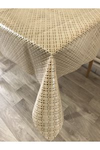 Yıldızhome Plastik 140x250 cm Dikdörtgen Masa Örtüsü Krem