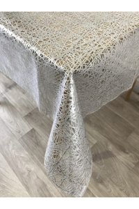 Yıldızhome Plastik 140x250 cm Dikdörtgen Masa Örtüsü Gümüş