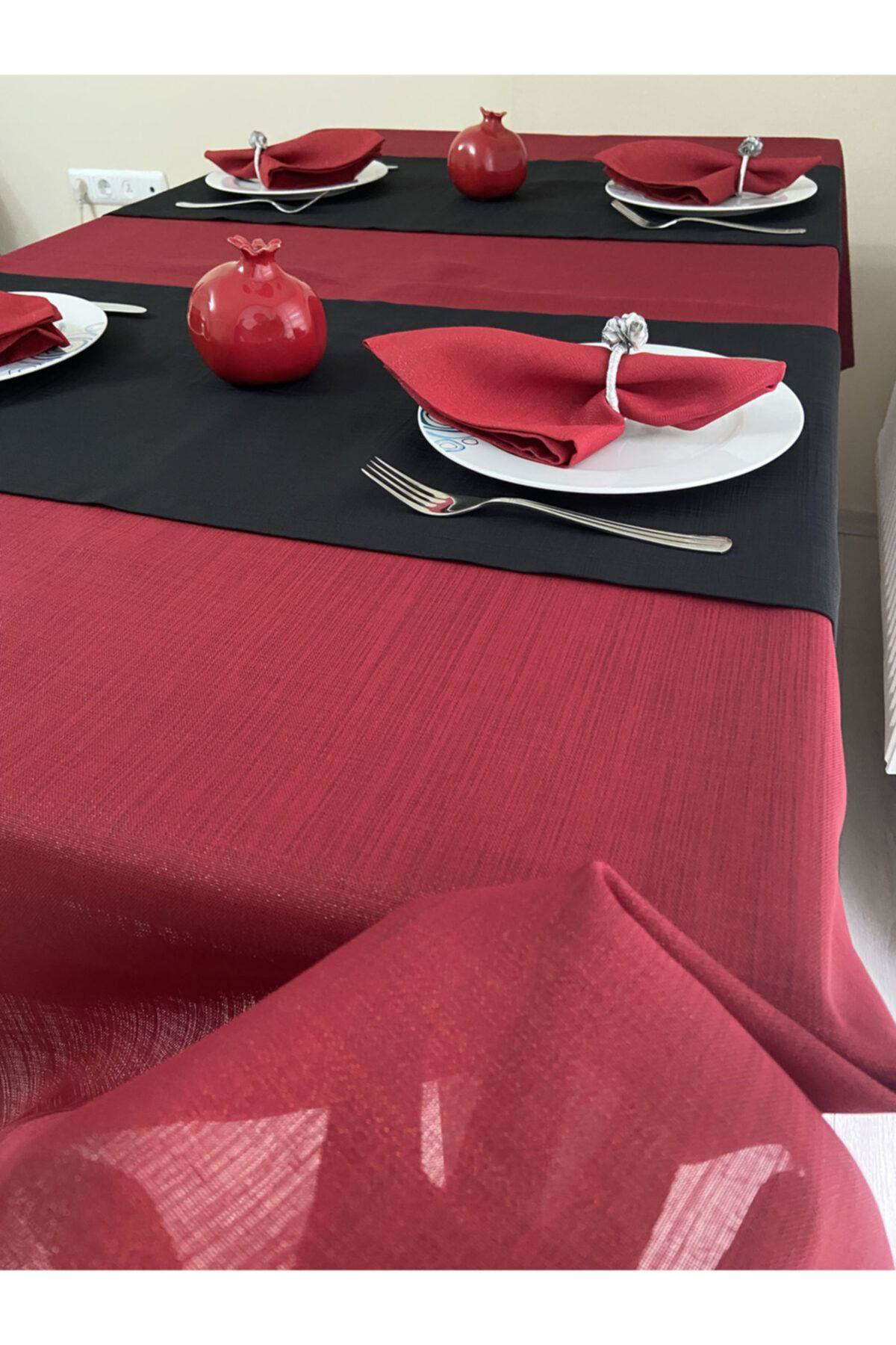 Solid Polyester 150x300 cm Dikdörtgen Masa Örtüsü Kırmızı