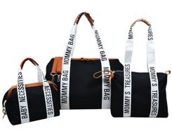 Babysi Mommy Bag Exclusive 3'lü Su Geçirmez Paraşutsoft Bebek Omuz Çantası Siyah