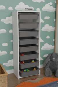 CMK Store Kapaksız 8 Çekmeceli Çok Amaçlı Dolap Beyaz-Gri 120x45x30 cm