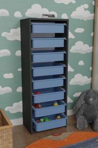 CMK Store Kapaksız 8 Çekmeceli Çok Amaçlı Dolap Antrasit-Mavi 120x45x30 cm