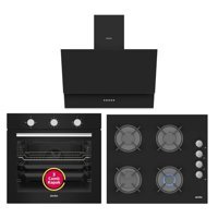 Simfer 8205 FIRIN 3500 OCAK 8708 DAVLUMBAZ Dijital Doğalgazlı Cam Klasik Set Üstü Davlumbaz 3'lü Ankastre Set Siyah