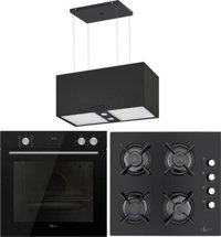 Gl General Gld 1070Sa Elegance-Glo 205Cs Bask-Azure Glf 64Cs Dijital Doğalgazlı Cam Klasik Set Üstü Davlumbaz 3'lü Ankastre Set Siyah