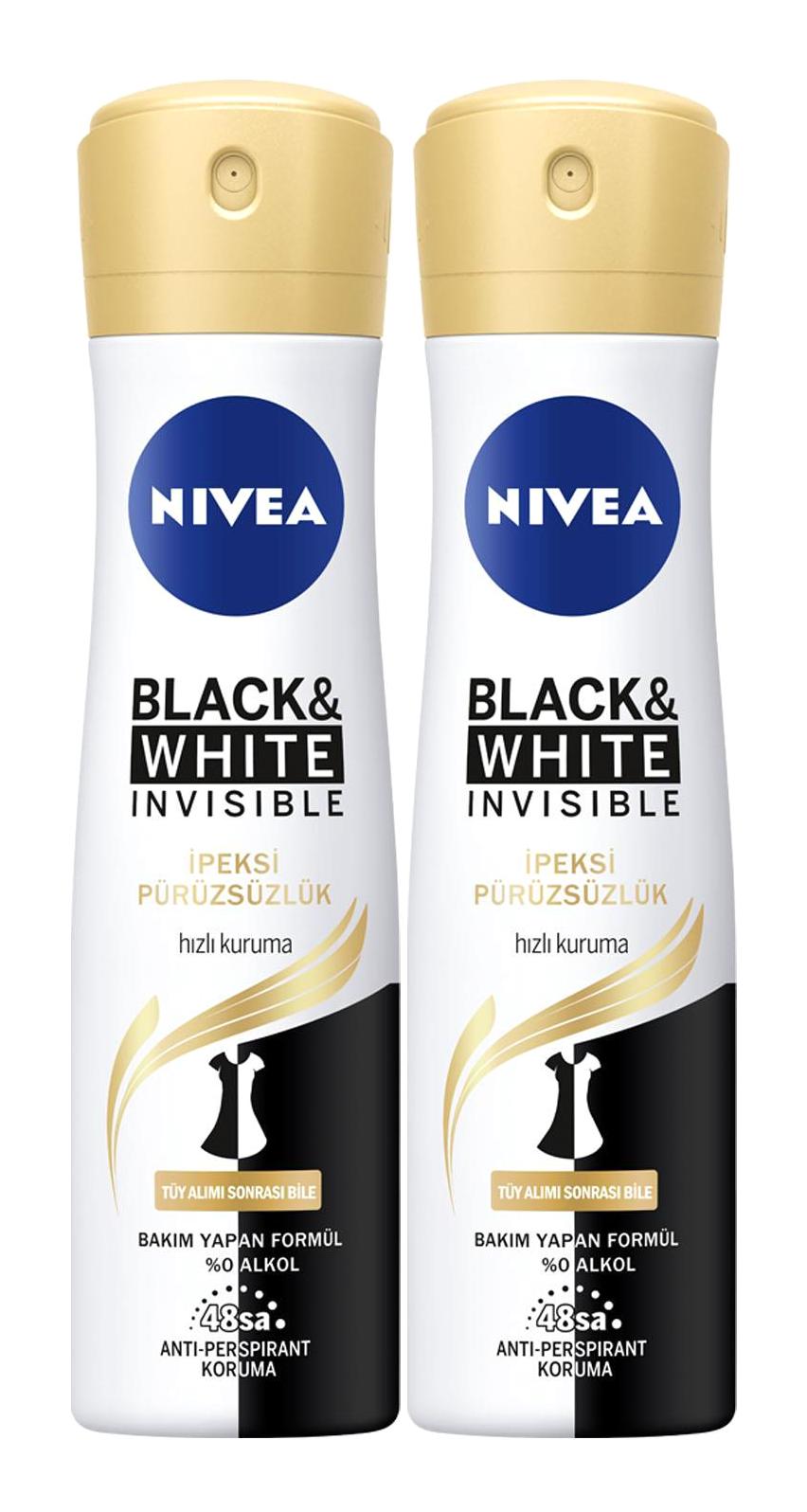 Nivea Black&White Invisible Antiperspirant Sprey Kadın Deodorant 2x150 ml