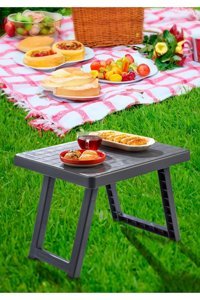 Krm Home 50 cm x 40 cm Dikdörtgen Plastik Antrasit Kamp Masası