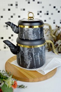 Belariva Marble Granit Çaydanlık Altın-Mavi
