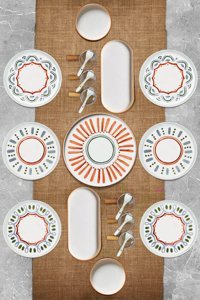 Kitchen Life Softline 23 Parça 6 Kişilik Çok Renkli Desenli Seramik Kahvaltı Takımı