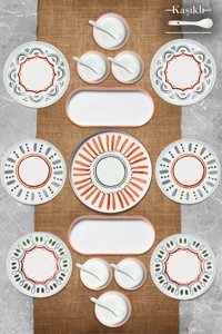 Kitchen Life Softline 21 Parça 6 Kişilik Çok Renkli Desenli Seramik Kahvaltı Takımı