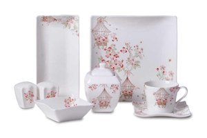 Korkmaz Kare 28 Parça 6 Kişilik Çok Renkli Desenli Bone China Kahvaltı Takımı