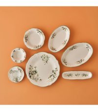 Bella Maison Julia 26 Parça 6 Kişilik Beyaz-Yeşil Desenli Stoneware Kahvaltı Takımı
