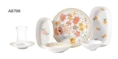 Korkmaz Natura Collection-A8798 26 Parça 6 Kişilik Çok Renkli Desenli Fine Porcelain Kahvaltı Takımı