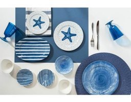 Mediterian Starfish 36 Parça 6 Kişilik Mavi-Beyaz Desenli Seramik Kahvaltı Takımı