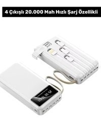Wintoup Özel Seri Quick Charger 20000 mAh Hızlı Şarj Işıklı Dijital Göstergeli Type C Çoklu Bağlantı Kablosuz Powerbank Beyaz