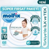Molfix Premium 6 Numara Göbek Oyuntulu Cırtlı Bebek Bezi 68'li