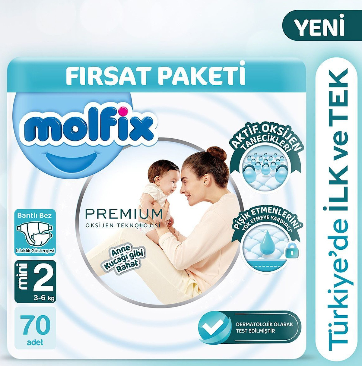 Molfix Premium 2 Numara Göbek Oyuntulu Cırtlı Bebek Bezi 70'li