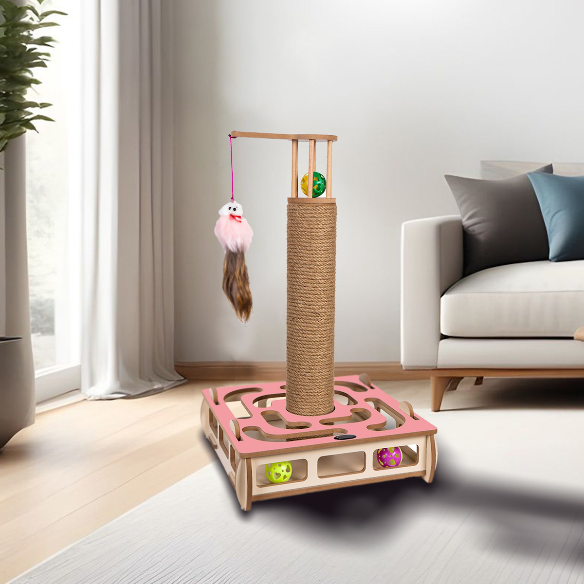 Patihomes Kare Oyuncaklı 57 cm Kedi Tırmalama Direği