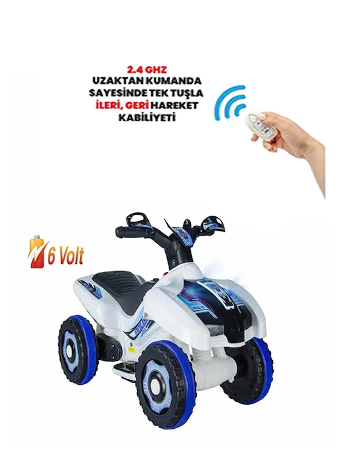 Uj Toys Polis Kumandalı 6 W Üstü Açık Tek Akülü Akülü Araba Beyaz-Mavi