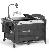 Prego Berlin Alüminyum 35 kg Kapasiteli Ayarlanabilir Taşınabilir Katlanabilir Ara Katlı 70x110 cm Sallanan Anne Yanı Park Yatak Siyah