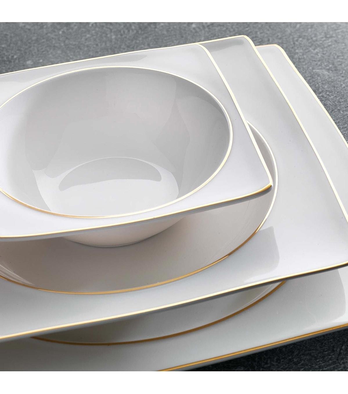 Schafer Kare Bonechina Yemek Takımı 60 Parça Altın Yaldızlı