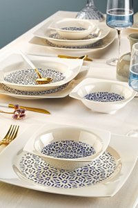 Kitchen Life Caroline 18 Parça 6 Kişilik Porselen Kare Yemek Takımı - Çorba , Yemek , Servis Tabağı Seti