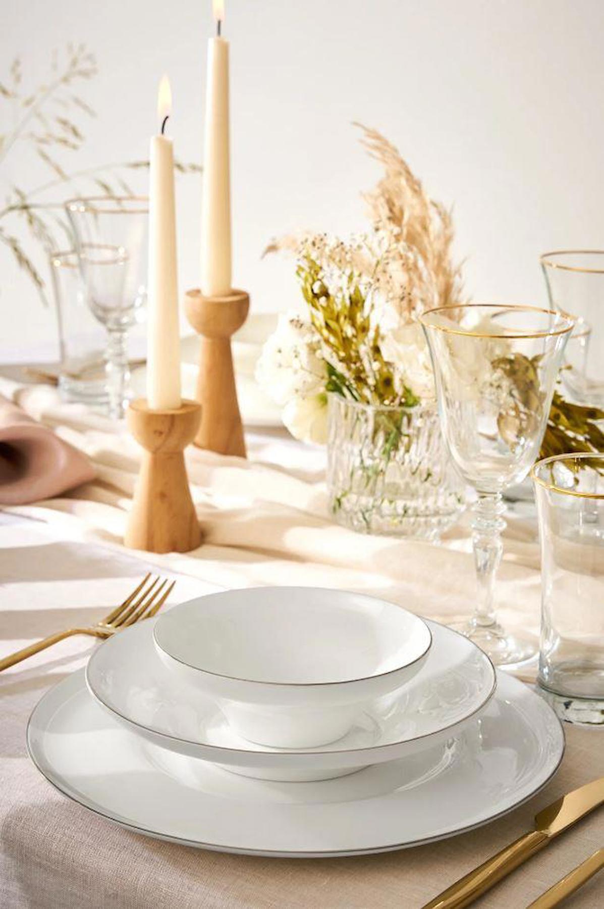 Emsan Fine Bone Alicia 18 Prç Platin Yemek Takımı