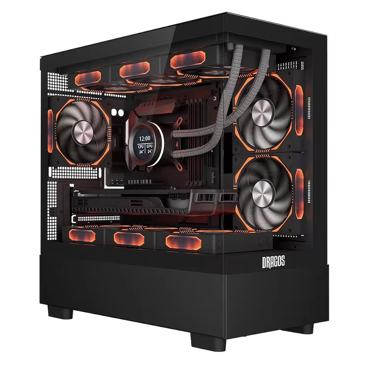 Dragos Basalt RGB Sıvı Soğutmalı 6 Fanlı Siyah Dikey Micro ATX Oyuncu Bilgisayar Kasası