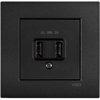 Viko Novella Çerçeveli USB Girişli Topraklı İç Mekan Tekli Priz Siyah