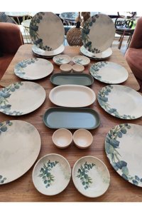 Bera Çiçekli 23 Parça 12 Kişilik Yeşil Desenli Stoneware Kahvaltı Takımı