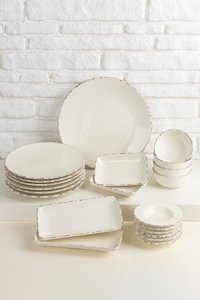 Şura Mutfak Antiquing 21 Parça 6 Kişilik Krem Seramik Kahvaltı Takımı