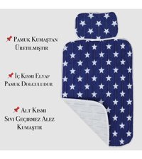 MorBebe Lacivert Yıldız Desenli Yastıklı Alezli Yıkanabilir 60x46 cm Alt Açma Minderi