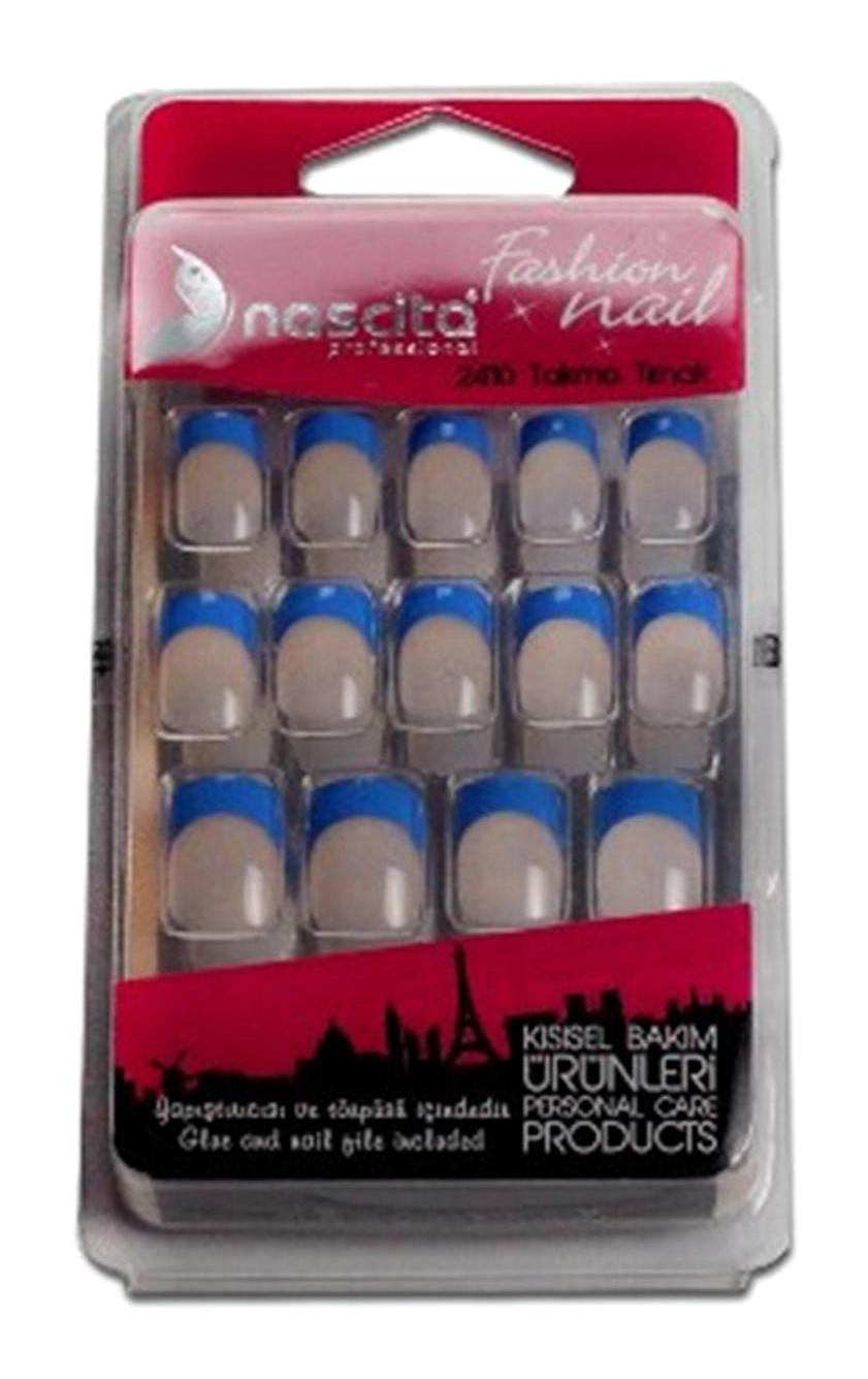 Nascita Oval Şeffaf Parlak French Mavi 24'lü El Takma Tırnak