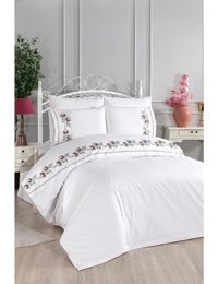 Çeyiz Diyarı Anita Nakışlı Pamuklu 4 Mevsim 200x220 cm Çarşaflı Desenli Çift Kişilik Nevresim Takımı Beyaz