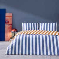 Taç Neva Pamuklu 4 Mevsim 200x220 cm Çarşaflı Lastikli Çift Kişilik Nevresim Takımı Lacivert-Turuncu