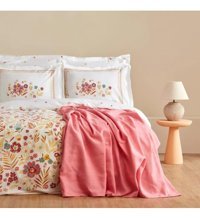 Karaca Home Jora Pamuklu 4 Mevsim 200x220 cm Çarşaflı Desenli Çift Kişilik Nevresim Takımı Pembe