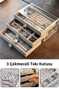 Teknotrust 3 Katlı 3 Çekmeceli Takı Organizeri Gri