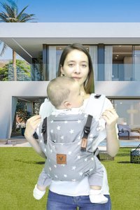 Vivolibaby Yıldız Desenli 20 kg Kapasiteli Oturaklı Her Yöne Yenidoğan Kanguru Gri