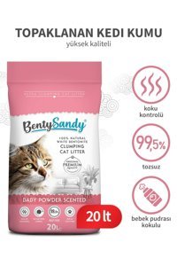 Benty Sandy Bebek Pudrası Kokulu Topaklanan İnce Taneli Bentonit Kedi Kumu 20 lt