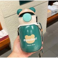 Durable 79DB Ayıcıklı Pipetli Yeşil-Ekru Çelik Günlük Çocuk Matara 450 ml