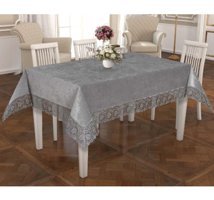 Zesa Home Güpürlü Kadife 160x350 cm Dikdörtgen Masa Örtüsü Gri