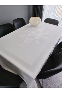 Sarra Damask Polyester 160x220 cm Dertsiz Dikdörtgen Masa Örtüsü Bej